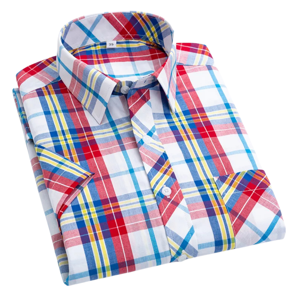 Camisa de algodão de manga curta axadrezada