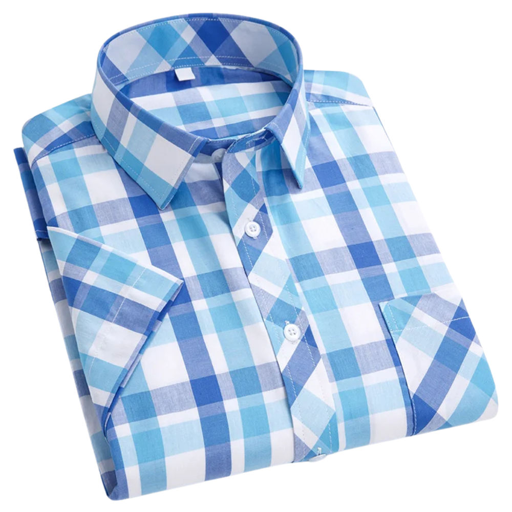 Camisa de algodão de manga curta axadrezada