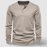 Camisa Henley elegante de manga comprida em algodão