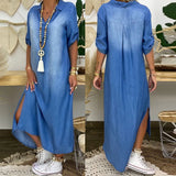 Lea | Vestido longo em look jeans com fenda lateral