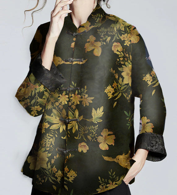 Moda Lusitana - Casaco de Seda Floral Chinês com Gola Alta