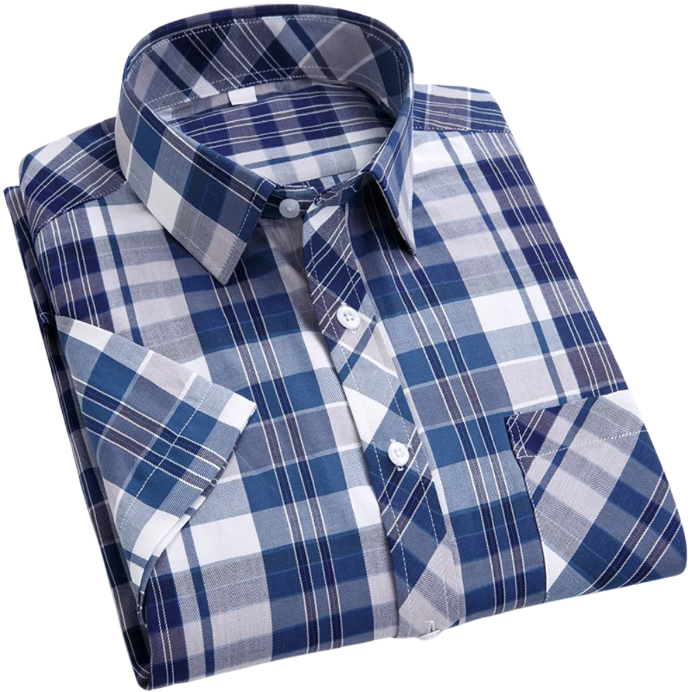 Camisa de algodão de manga curta axadrezada