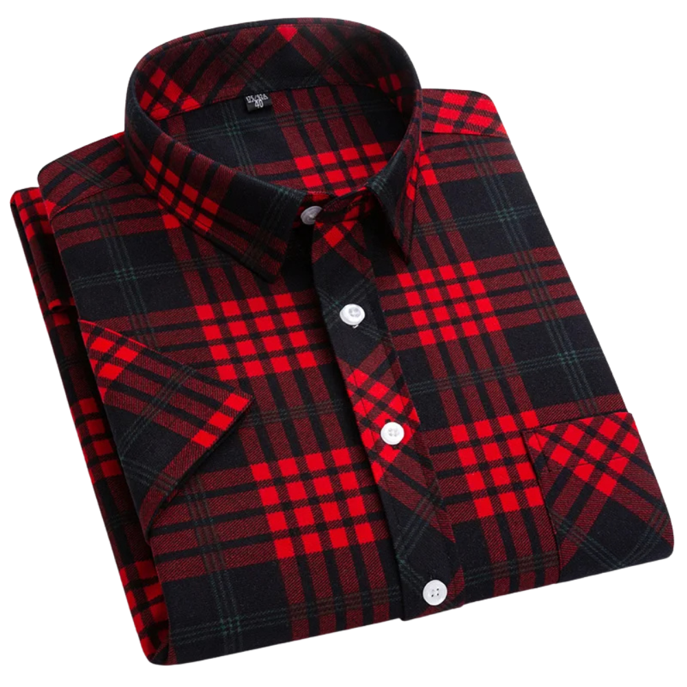 Camisa de algodão de manga curta axadrezada