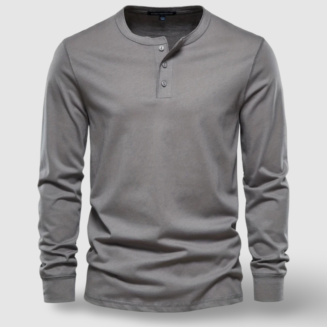 Camisa Henley elegante de manga comprida em algodão