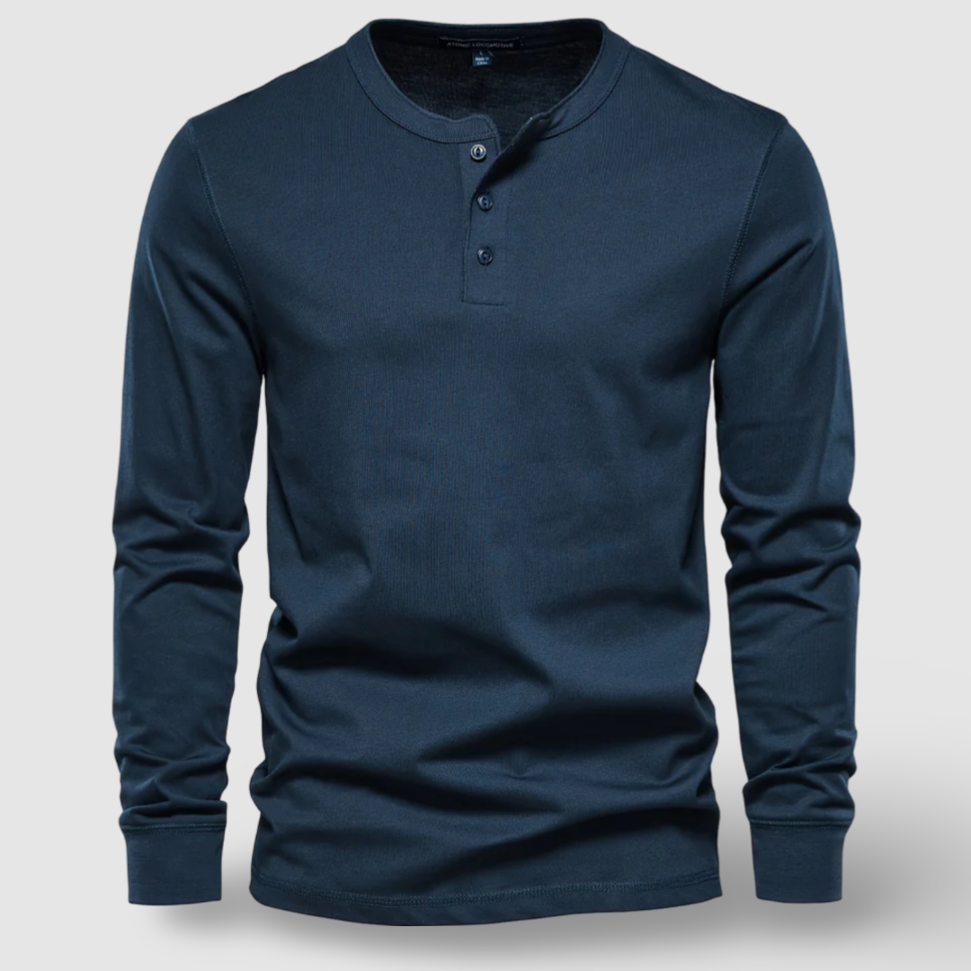 Camisa Henley elegante de manga comprida em algodão