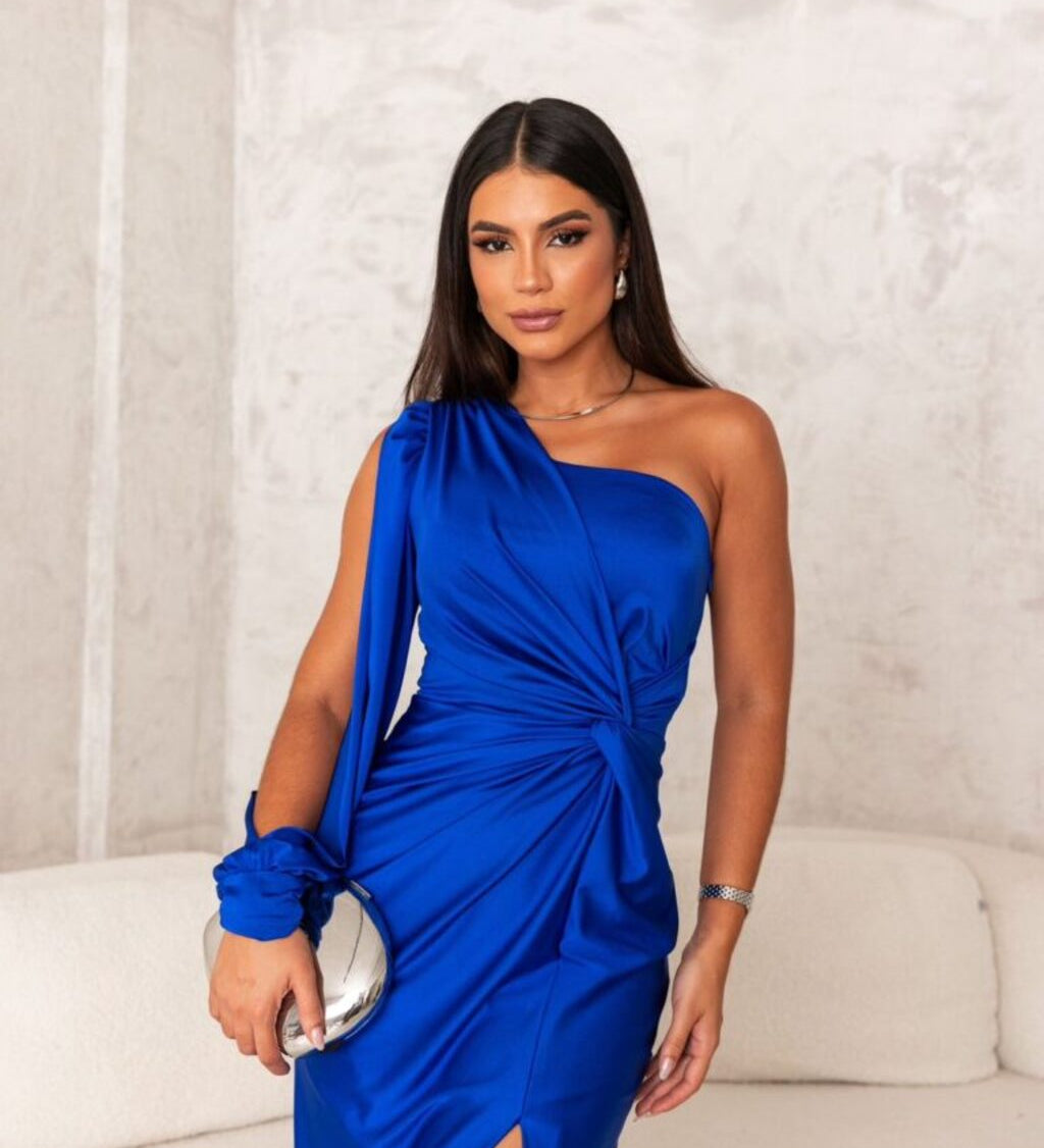 Moda Lusitana - Vestido de Cetim com Fenda