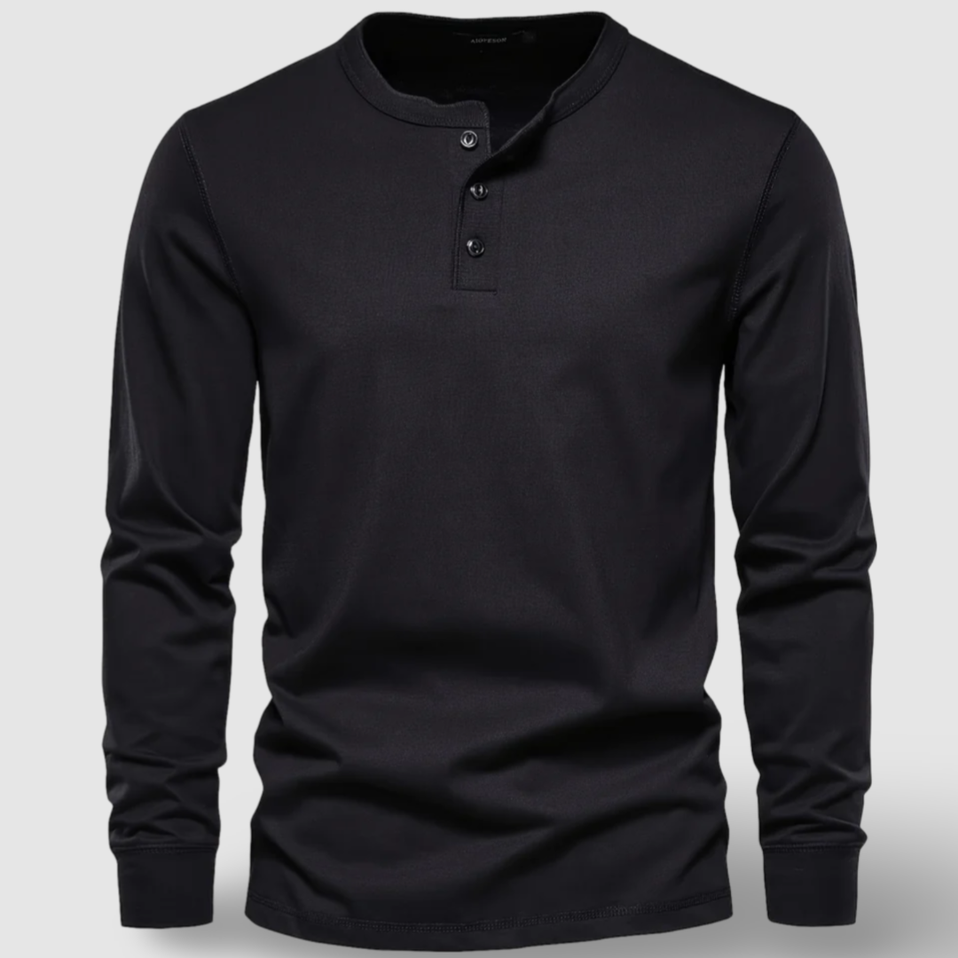 Camisa Henley elegante de manga comprida em algodão