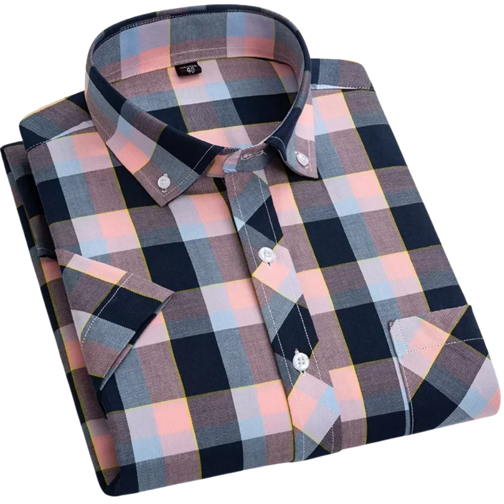 Camisa de algodão de manga curta axadrezada