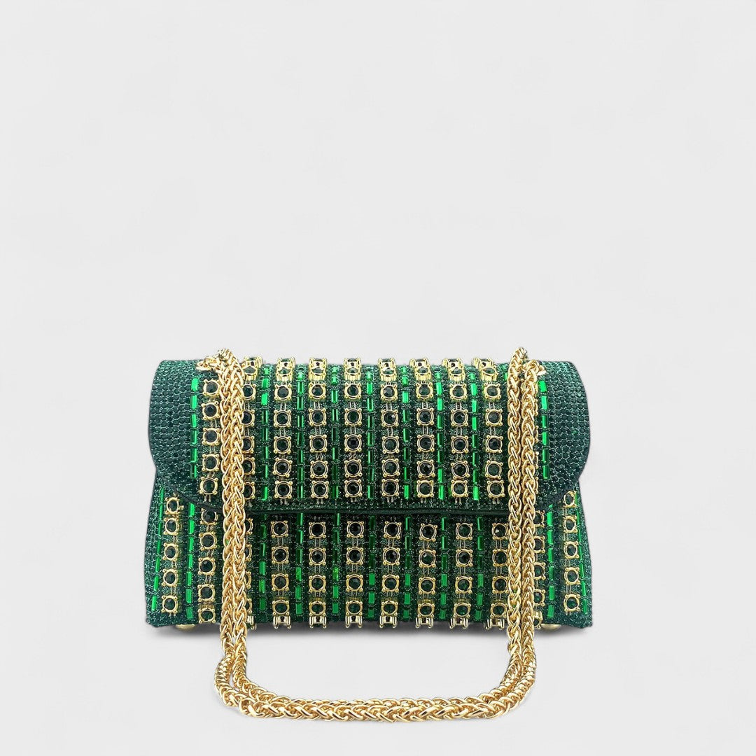 Claudia - Bolsa de ombro com corrente elegante e diamantes coloridos