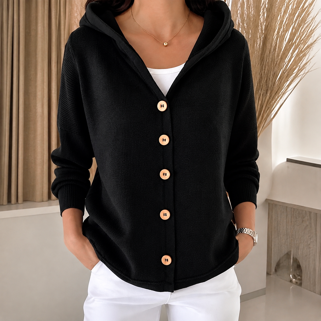 Lena | Camisola de Malha com Capuz e Botões