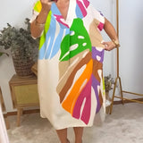 Roos™ | Vestido casual com estampa de folhas coloridas