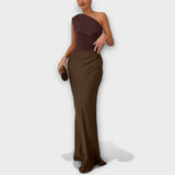Amarílis - Vestido longo elegante com pregas de um ombro