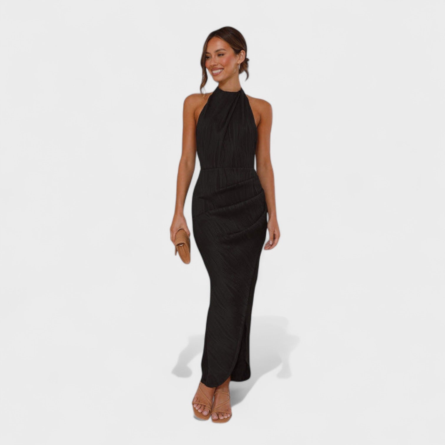 Vestido comprido com pregas