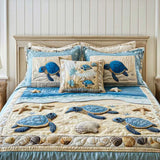 Conjunto de Roupa de Cama Acolchoada de 3 Peças Ondas do Oceano