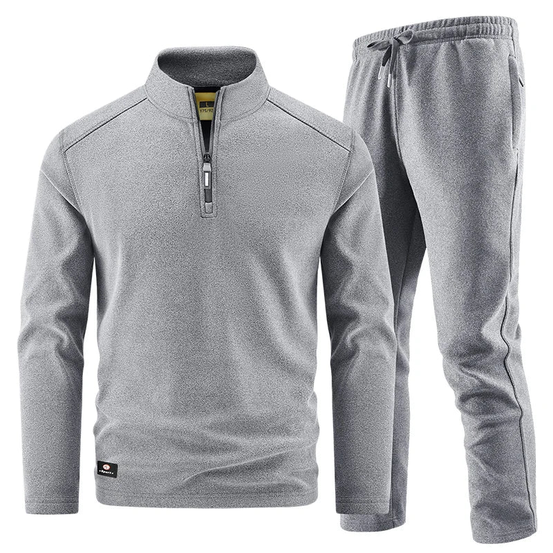 Conjunto elegante de camisola com fecho para homem