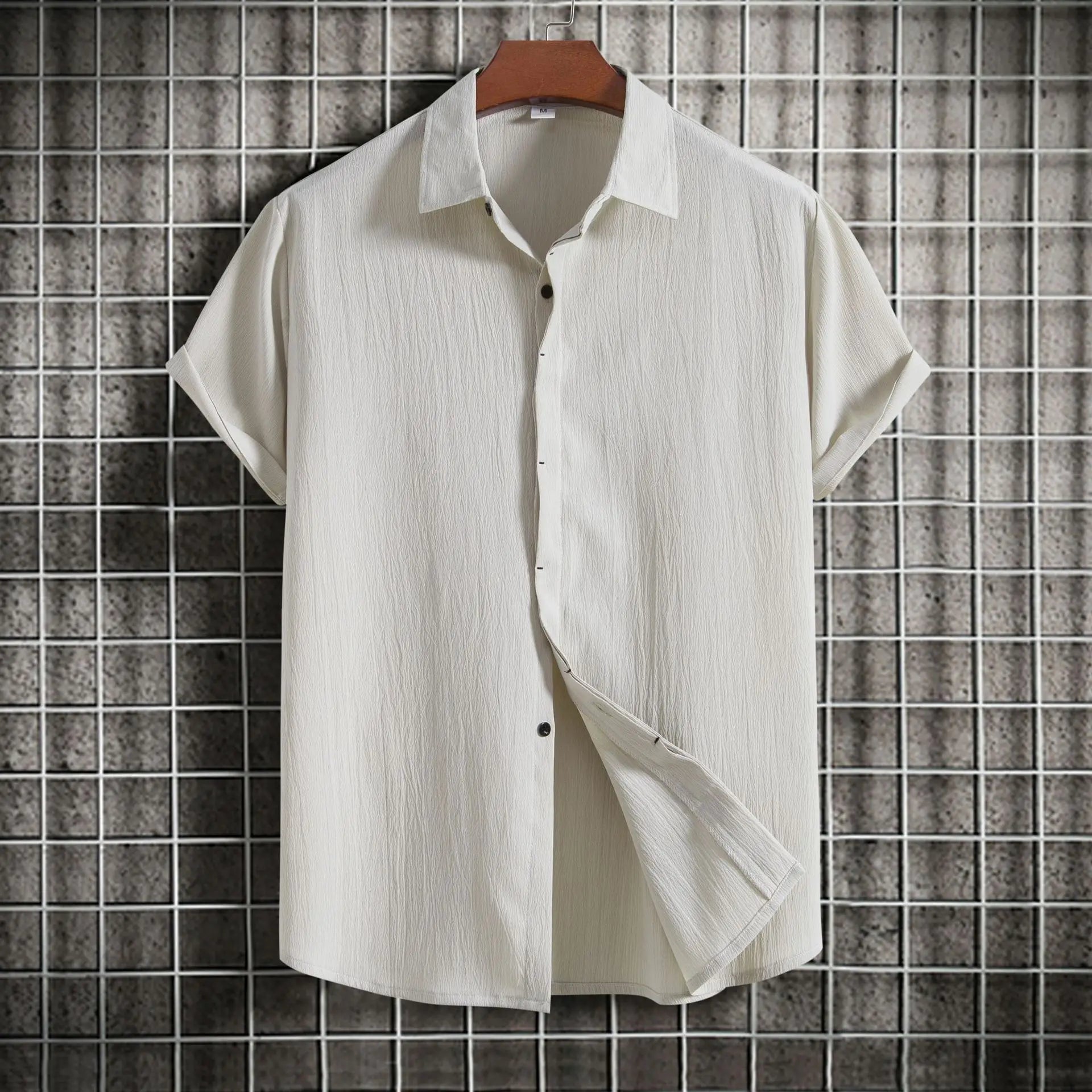 Camisa de manga curta em linho e algodão
