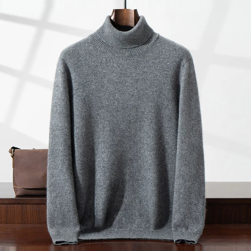 Elegante camisola de gola alta em caxemira