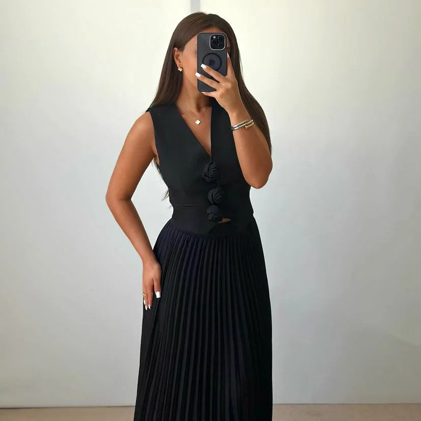 Rosaire | Conjunto com Colete Floral e Saia Plissada