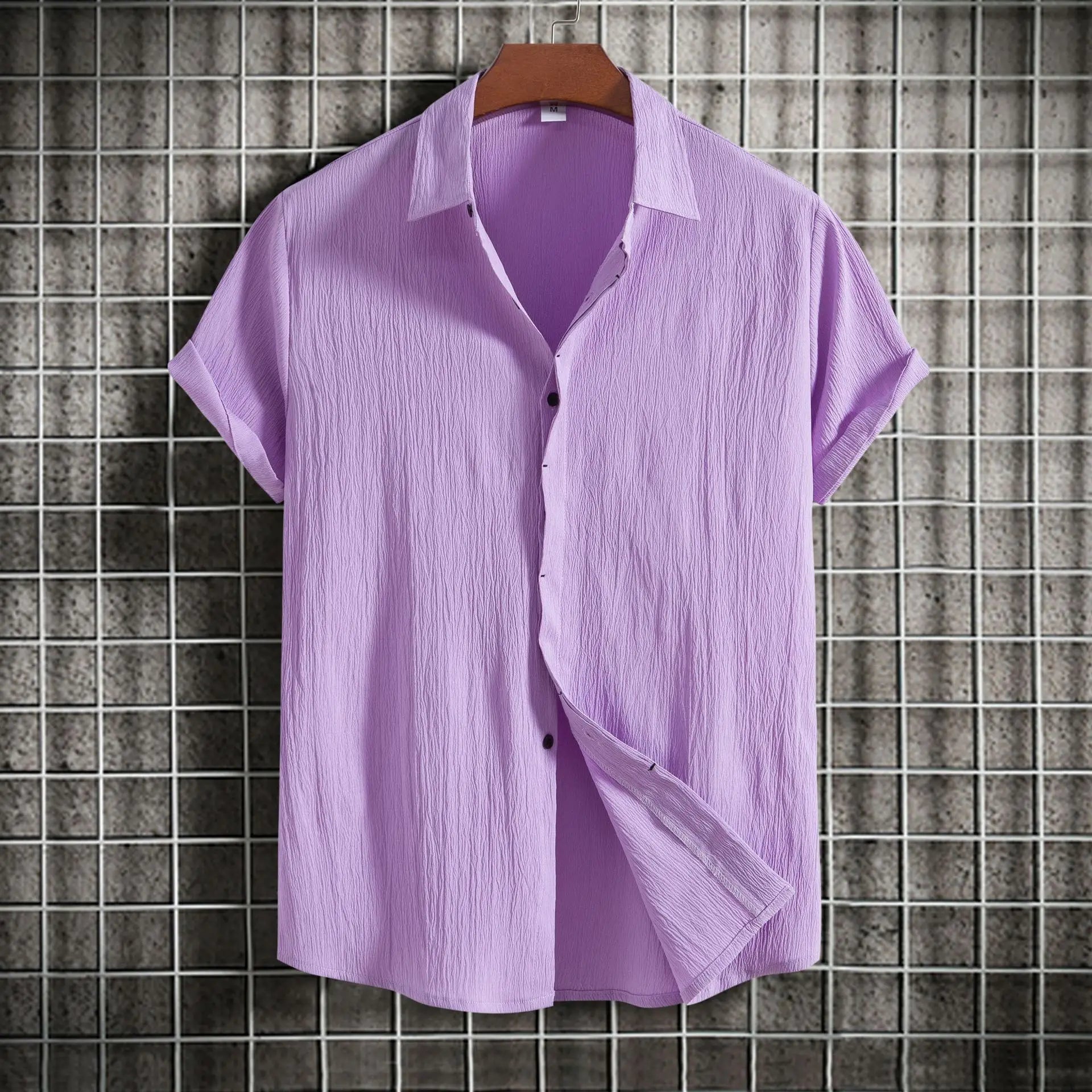 Camisa de manga curta em linho e algodão