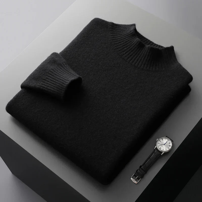 Elegante camisola de gola alta em lã merino