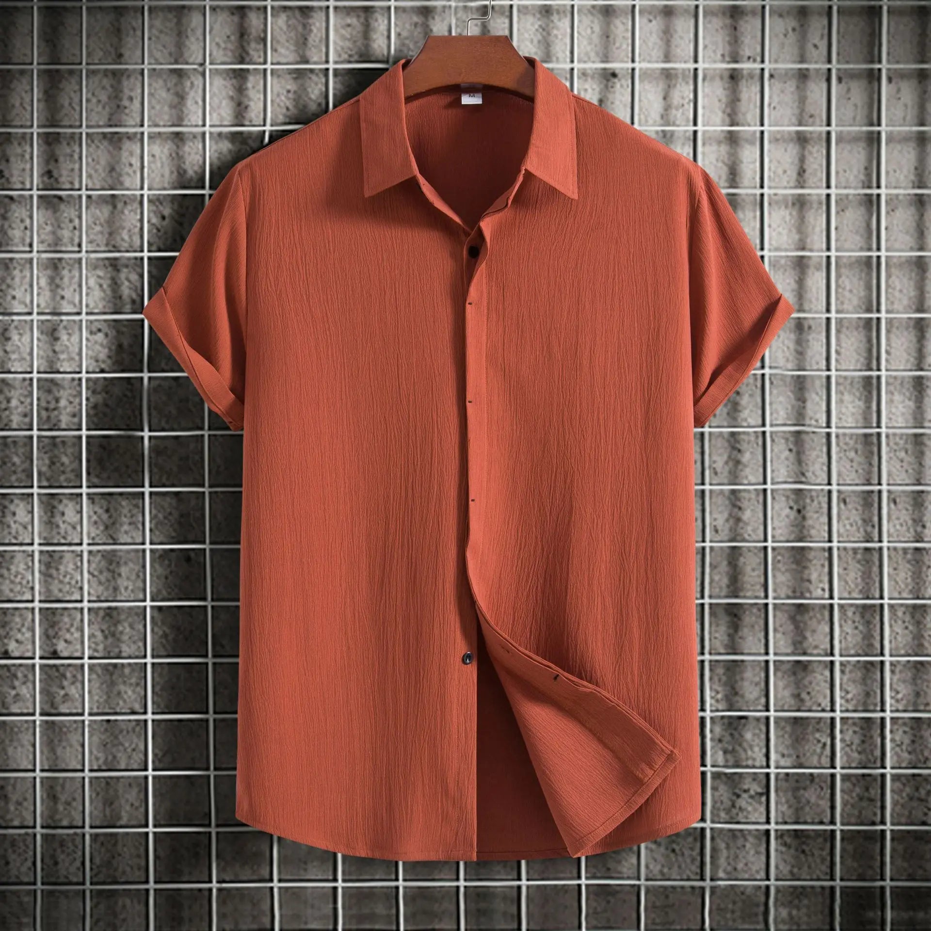 Camisa de manga curta em linho e algodão