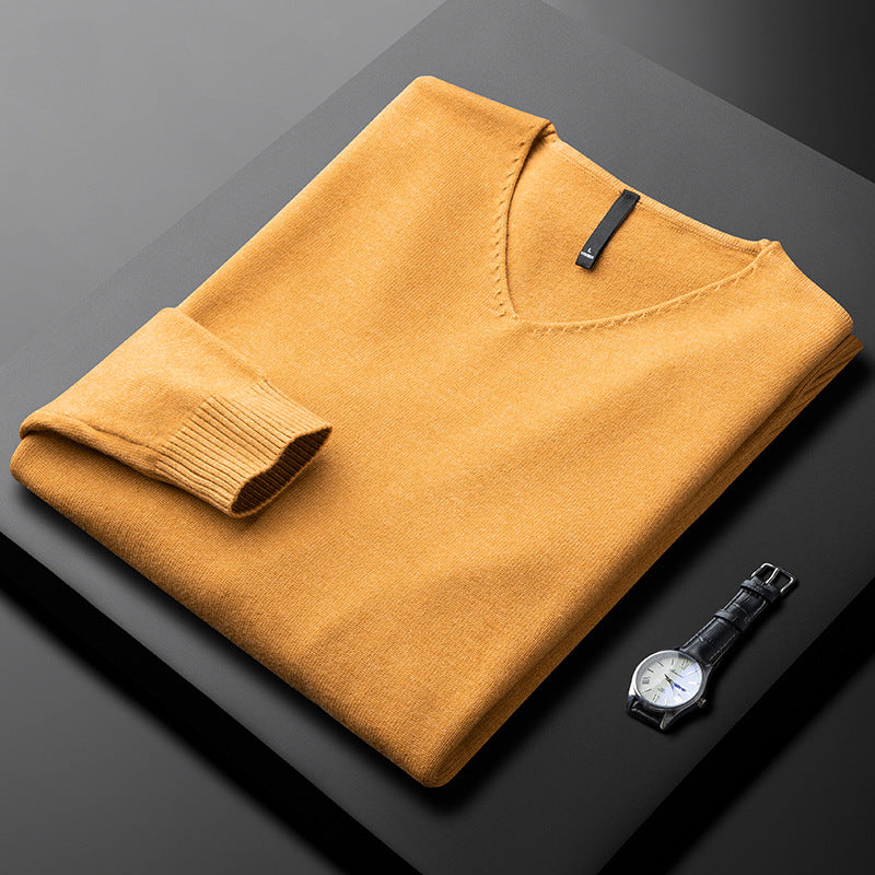 Camisola elegante de caxemira com decote em V