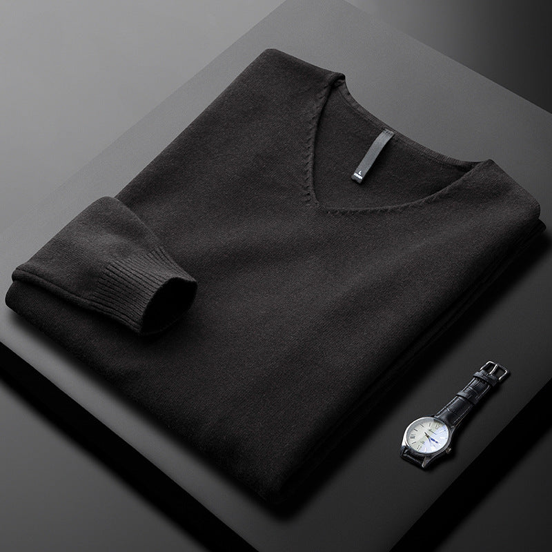 Camisola elegante de caxemira com decote em V