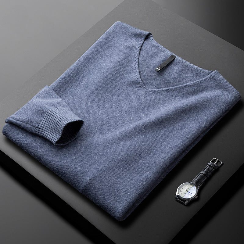 Camisola elegante de caxemira com decote em V