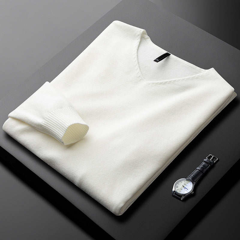 Camisola elegante de caxemira com decote em V