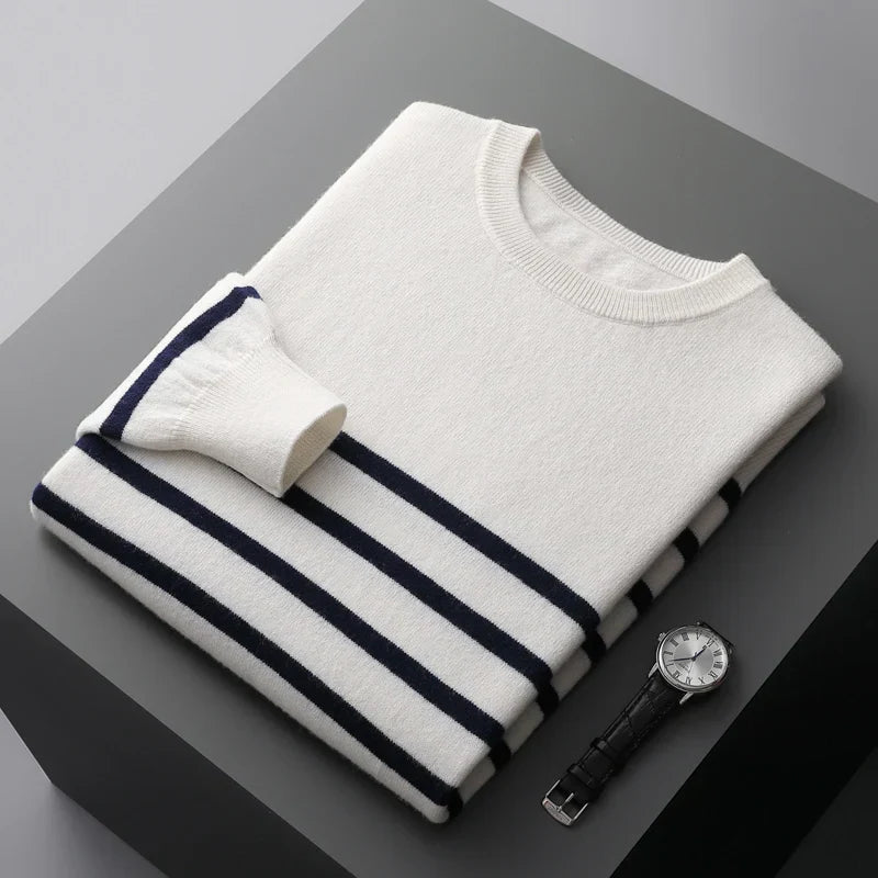 Elegante camisola de lã às riscas