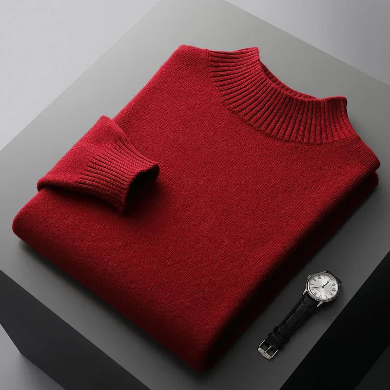 Elegante camisola de gola alta em lã merino
