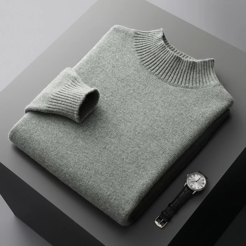 Elegante camisola de gola alta em lã merino