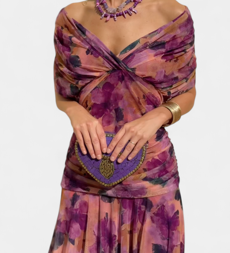 Magda™ | Vestido largo de flores com decote em V