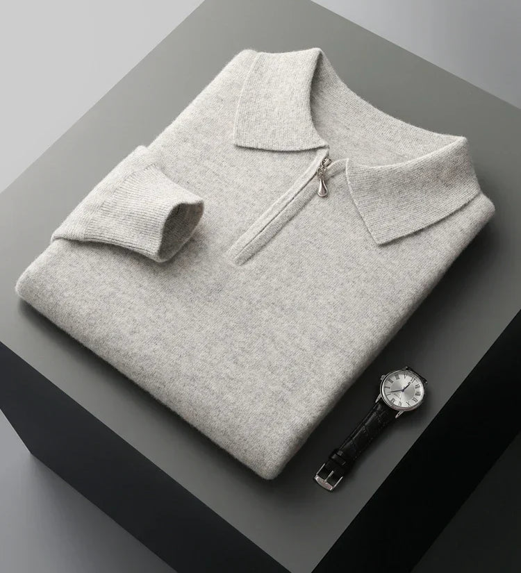 Elegante camisola polo em caxemira