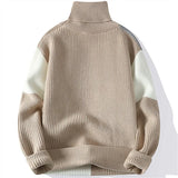 Elegante camisola de gola alta com patchwork