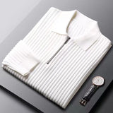 Camisola elegante com padrão às riscas e fecho de correr