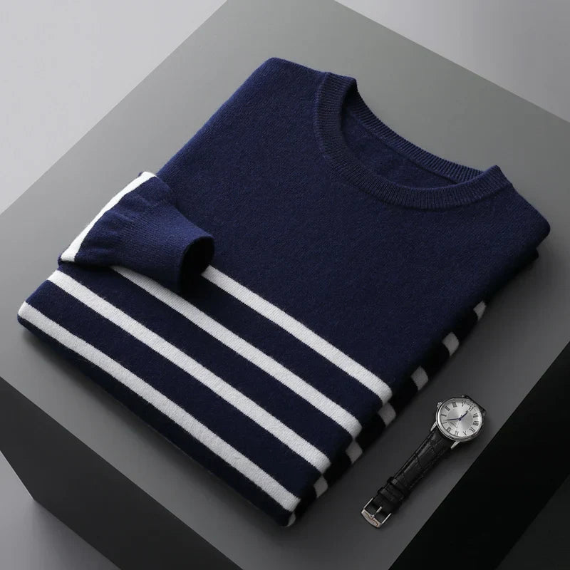 Elegante camisola de lã às riscas