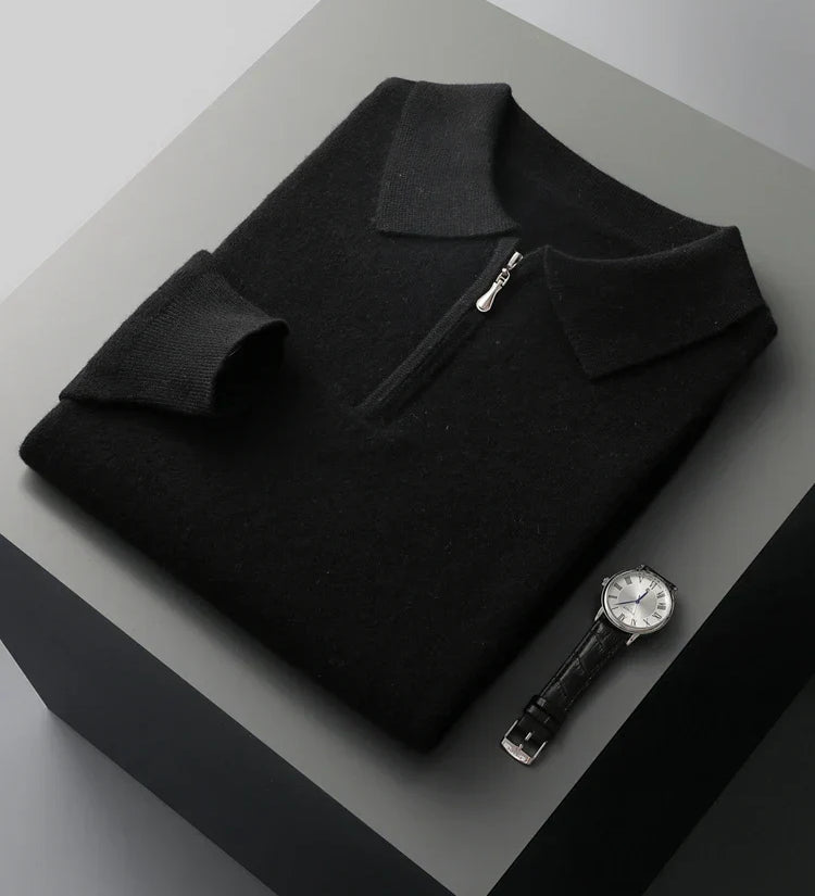 Elegante camisola polo em caxemira