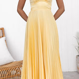 Aby |  Vestido longo amarelo plissado com decote em V