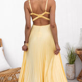 Aby |  Vestido longo amarelo plissado com decote em V