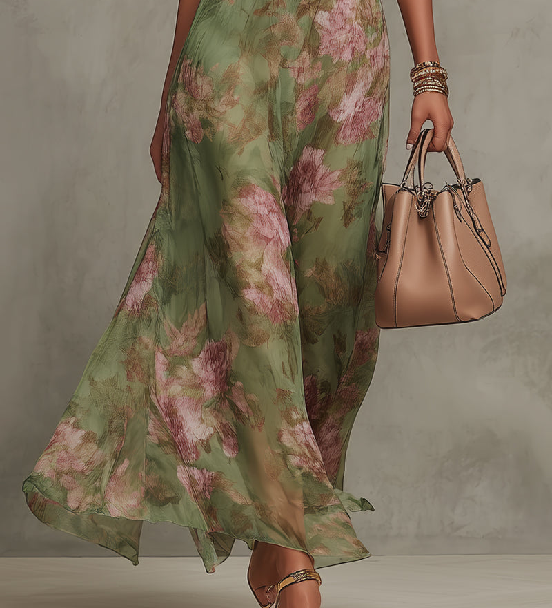 Serena ∙ Vestido Verde Floral em Chiffon
