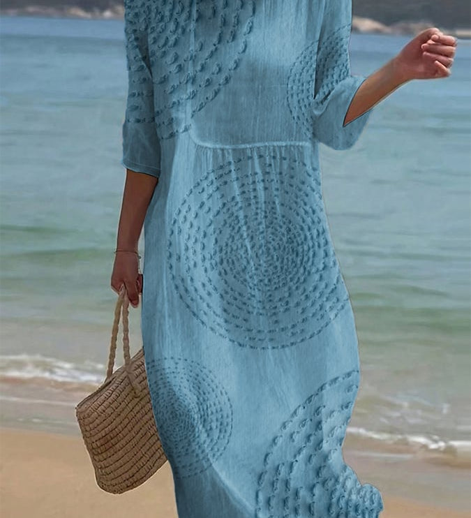 Carla - Vestido casual com gola redonda e mangas médias e estampa floral