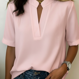 Jacinta Porto| Blusa Chic com Decote em V e Detalhe Dourado