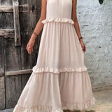 Sarah | Vestido longo com babados e alças finas