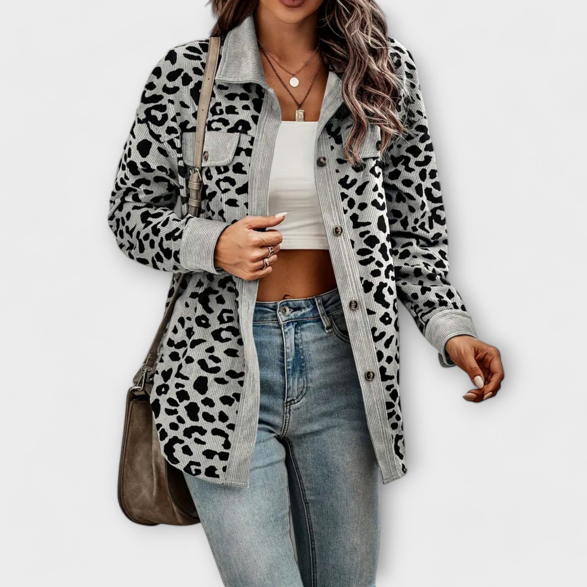 Casaco Casual em Estampa de Leopardo