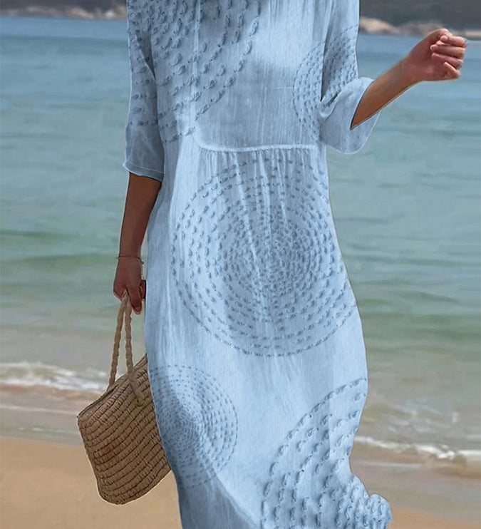 Carla - Vestido casual com gola redonda e mangas médias e estampa floral
