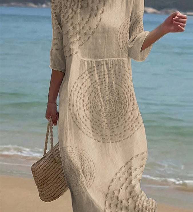 Carla - Vestido casual com gola redonda e mangas médias e estampa floral
