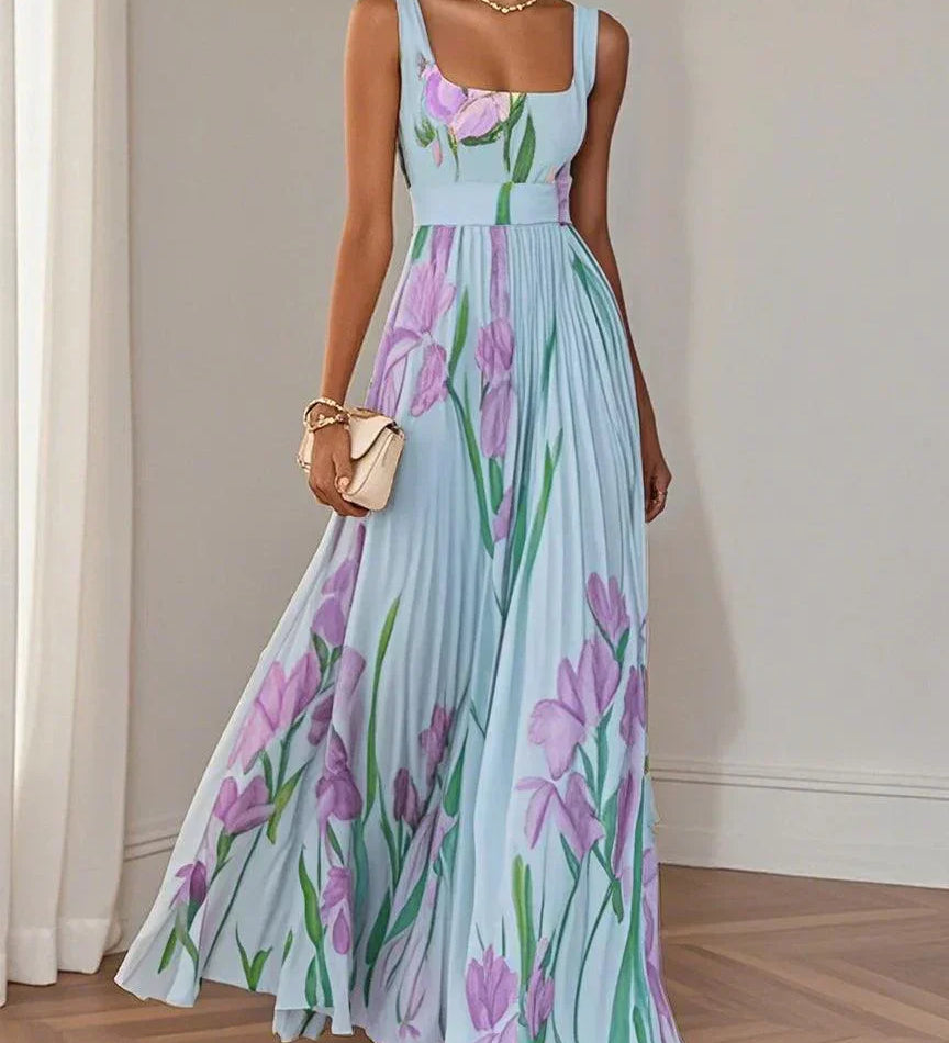 Nina - Vestido longo plissado floral