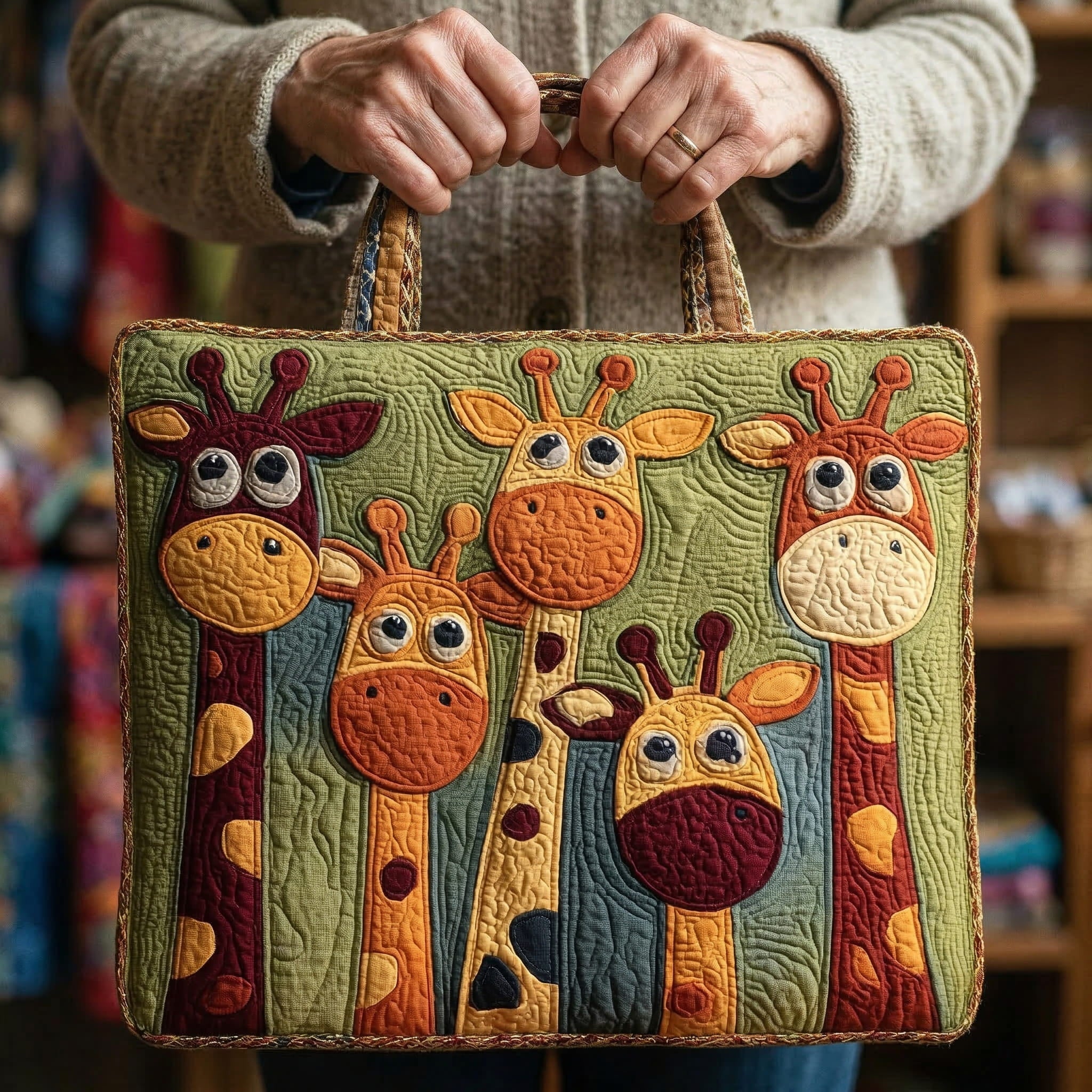Moda Lusitana - Saco Tote Acolchoado com Girafas