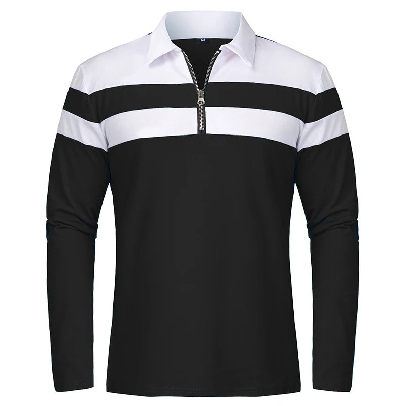 Camisola elegante com fecho de correr às riscas